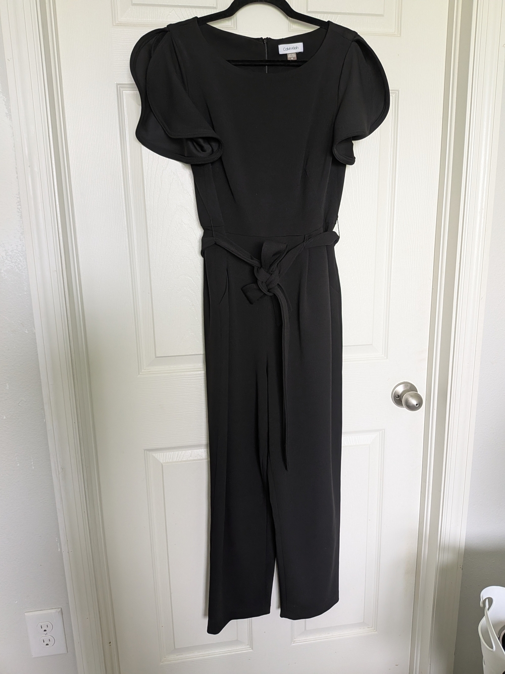 Calvin Klein Flutter Sleeve Belted Jumpsuit